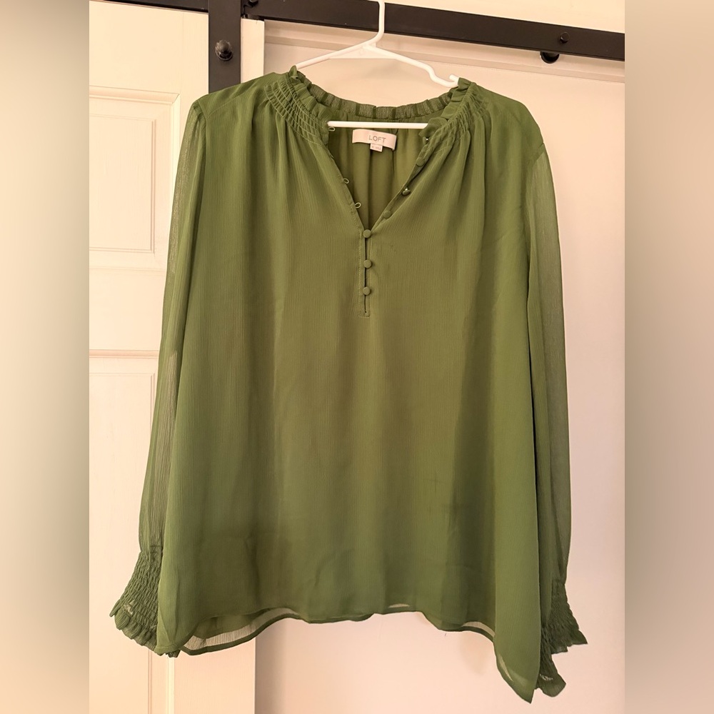 Loft Long Sleeve V-Neck Blouse | XL